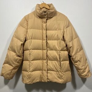 Norwegian Nicole Women's 8/10 Tan Camel Duck Down Puffer Jacket Funnel Neck Cozy